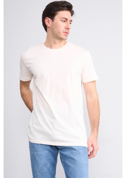 Çetinkaya Mentality 2772B Bisiklet Yaka Süprem Slim Fit Koyu Krem T-Shirt