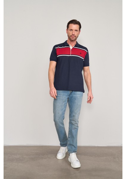 4110 Erkek Polo Yaka 30/1 Ringelli Pike T-Shirt Lacivert