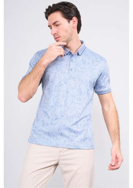 4008 Erkek Polo Yaka Jakarlı Merserize T-Shirt Mavi
