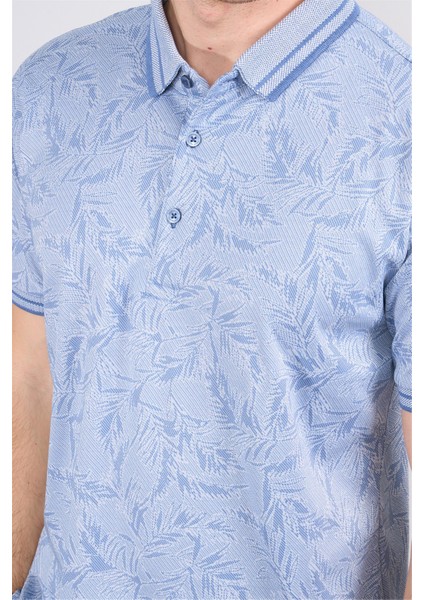 4008 Erkek Polo Yaka Jakarlı Merserize T-Shirt Mavi modelleri