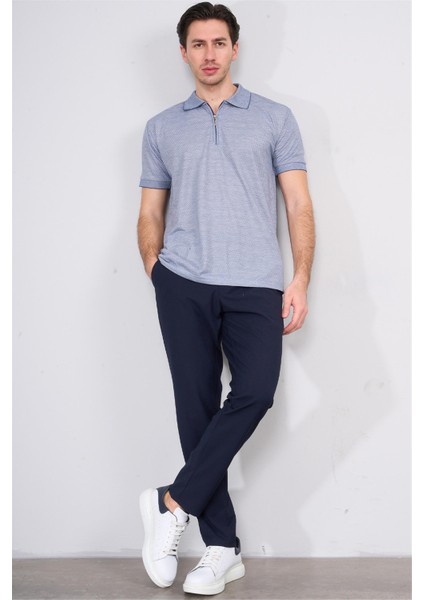 3803 Erkek Fermuarlı Polo Yaka T-Shirt Mavi fiyatları