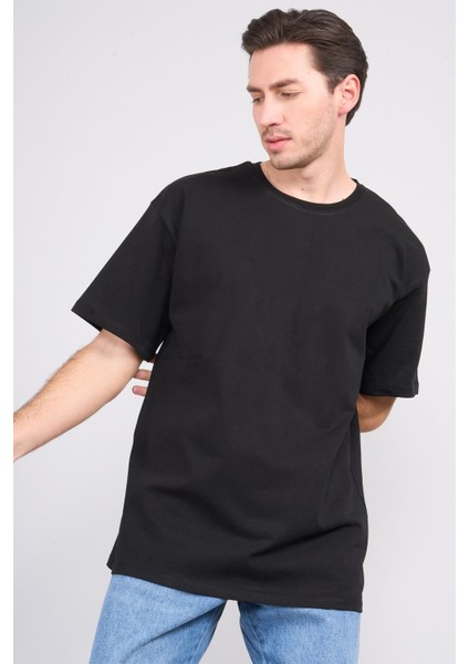 Çetinkaya Mentality 3893 Bisiklet Yaka 30/2 Süprem Loose Fit T-Shirt Siyah