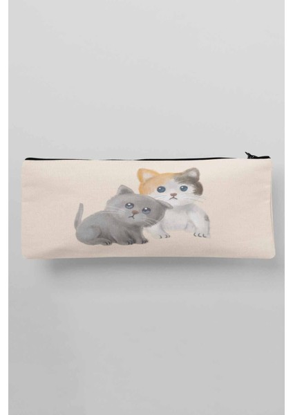 Sevimli Yavru Kediler Baskılı Bez Makyaj Çantası Kalemlik Cüzdan