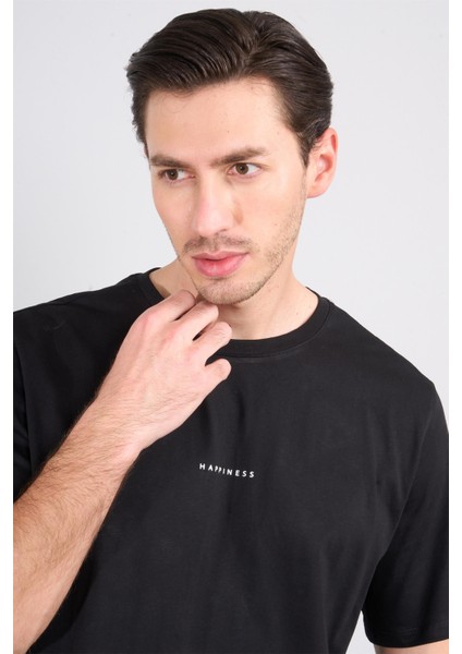 Çetinkaya Mentality 3720 Bisiklet Yaka 30/1 Penye Regular Baskılı T-Shirt Siyah modelleri