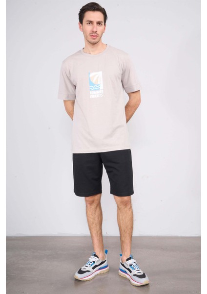 Çetinkaya Mentality 3967 Bisiklet Yaka Penye Regular Baskılı Tshirt Vizon fiyatları