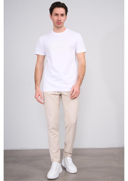 4040 Erkek Bisiklet Yaka Baskılı Regular T-Shirt Beyaz fiyatları