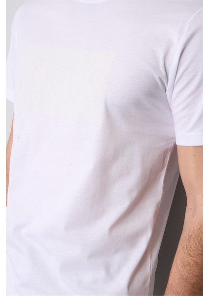 4040 Erkek Bisiklet Yaka Baskılı Regular T-Shirt Beyaz modelleri