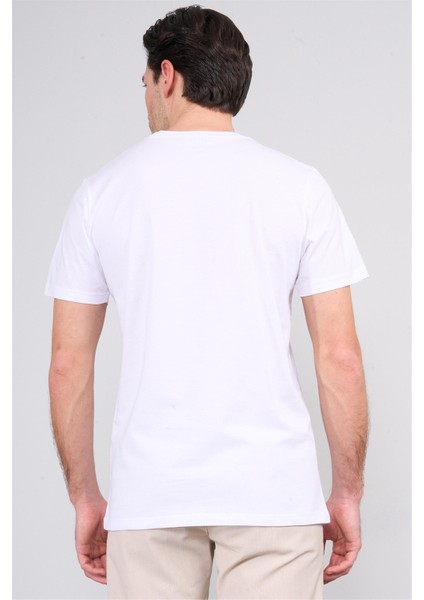4040 Erkek Bisiklet Yaka Baskılı Regular T-Shirt Beyaz fırsatları