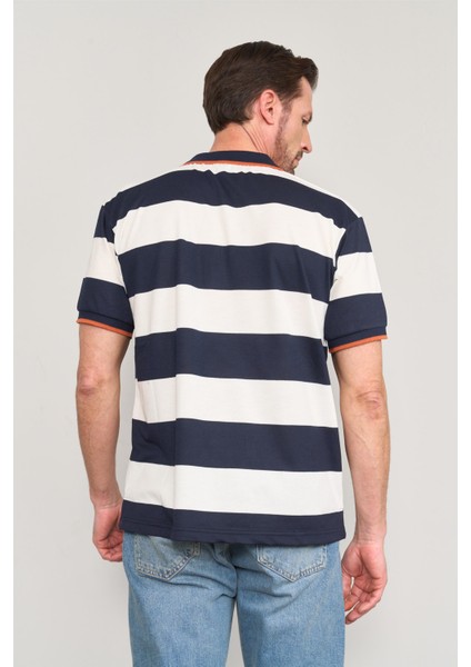 4111 Erkek Polo Yaka 30/1 Ringelli Pike T-Shirt Lacivert-Beyaz fırsatları