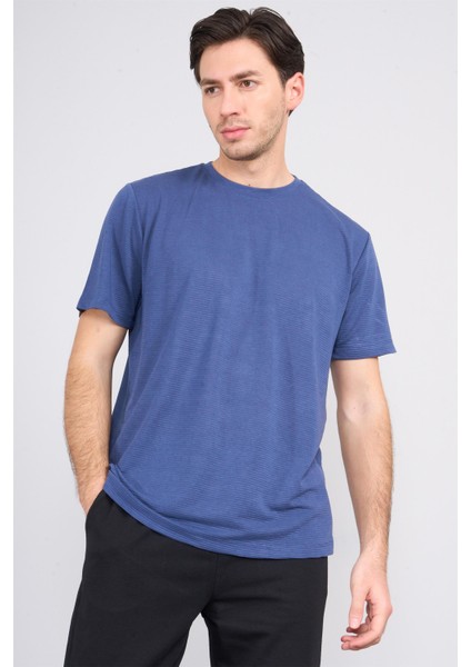 Çetinkaya Mentality 3391 Erkek Bisiklet Yaka Regular Ottoman T-Shirt Indigo