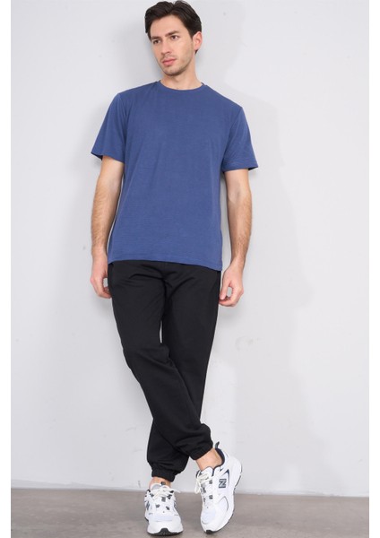 Çetinkaya Mentality 3391 Erkek Bisiklet Yaka Regular Ottoman T-Shirt Indigo fiyatları