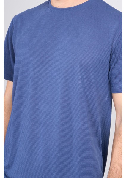 Çetinkaya Mentality 3391 Erkek Bisiklet Yaka Regular Ottoman T-Shirt Indigo modelleri