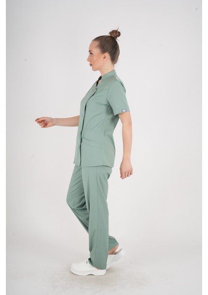 Aylu Model Soft Likra Çağla Yeşili Doktor Hemşire Hastane Scrubs Üniforma Takımı