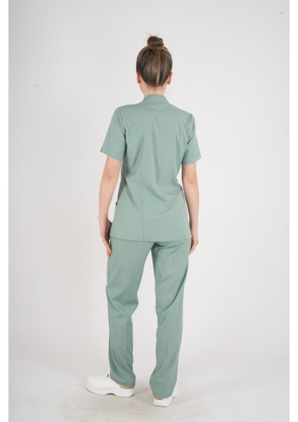 Aylu Model Soft Likra Çağla Yeşili Doktor Hemşire Hastane Scrubs Üniforma Takımı