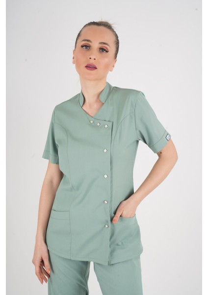 Aylu Model Soft Likra Çağla Yeşili Doktor Hemşire Hastane Scrubs Üniforma Takımı