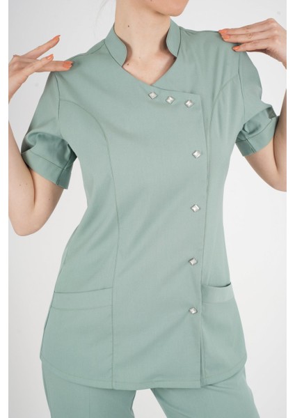 Aylu Model Soft Likra Çağla Yeşili Doktor Hemşire Hastane Scrubs Üniforma Takımı