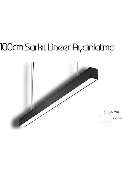 100 cm Sarkıt LED Lineer Aydınlatma Alüminyum Kasa Çubuk LED Linear Avize Beyaz Işık