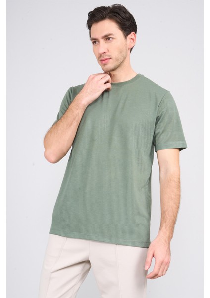 Çetinkaya Mentality 3391 Erkek Bisiklet Yaka Regular Ottoman T-Shirt Haki