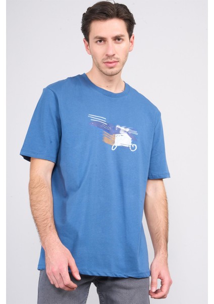 Çetinkaya Chester Polo 3863 Bisiklet Yaka 30/1 Penye Comfort Baskılı T-Shirt Indigo