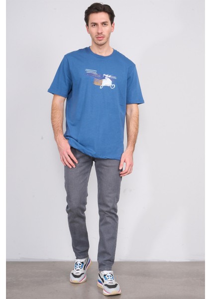 Çetinkaya Chester Polo 3863 Bisiklet Yaka 30/1 Penye Comfort Baskılı T-Shirt Indigo fiyatları