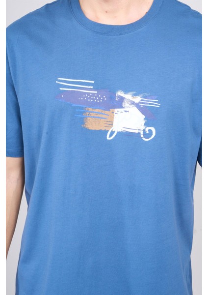 Çetinkaya Chester Polo 3863 Bisiklet Yaka 30/1 Penye Comfort Baskılı T-Shirt Indigo modelleri