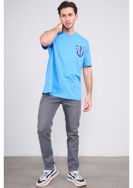 Çetinkaya Chester Polo 3859 Bisiklet Yaka 30/1 Penye Regular Baskılı T-Shirt Mavi fiyatları