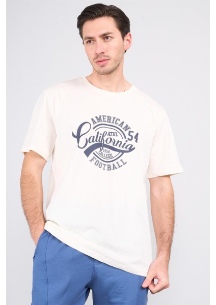 Çetinkaya Mentality 3807 Bisiklet Yaka 30/1 Penye Regular Baskılı T-Shirt Koyu Krem