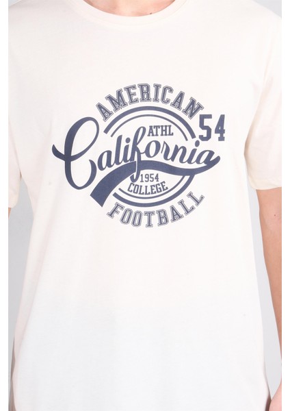 Çetinkaya Mentality 3807 Bisiklet Yaka 30/1 Penye Regular Baskılı T-Shirt Koyu Krem modelleri