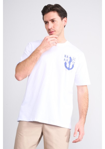 Çetinkaya Chester Polo 3859 Bisiklet Yaka 30/1 Penye Regular Baskılı T-Shirt Beyaz