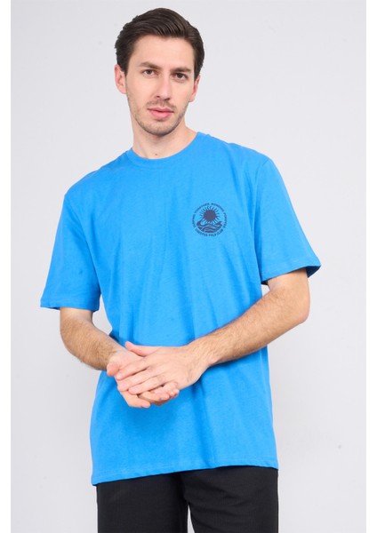 Çetinkaya Chester Polo 3833 Bisiklet Yaka 30/1 Penye Comfort Baskılı T-Shirt Cobalt