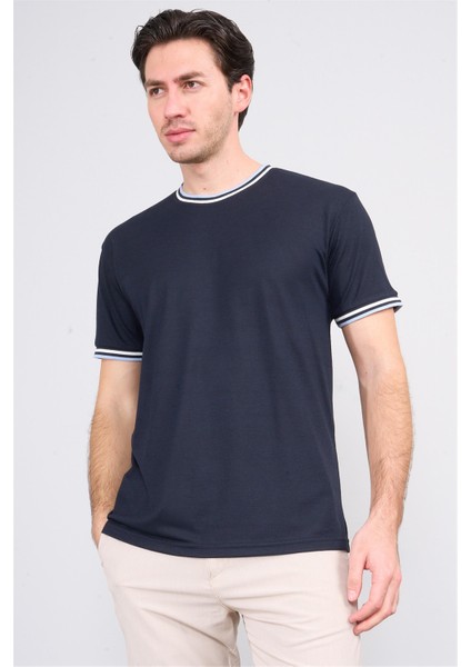 3792 Erkek Bisiklet Yaka 30/1 Pike T-Shirt Lacivert