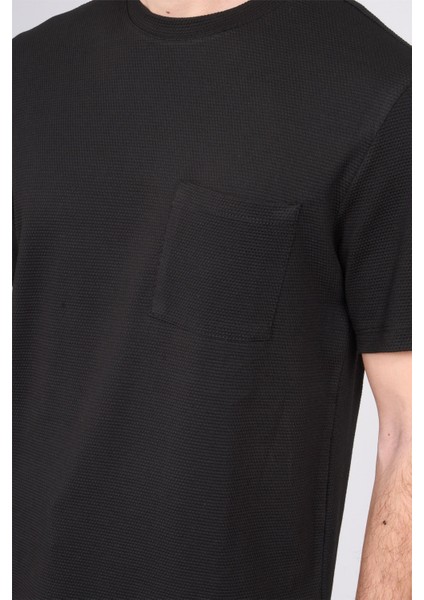 Çetinkaya Mentality 3414 Bisiklet Yaka Petek Örme Regular Cepli T-Shirt Siyah modelleri
