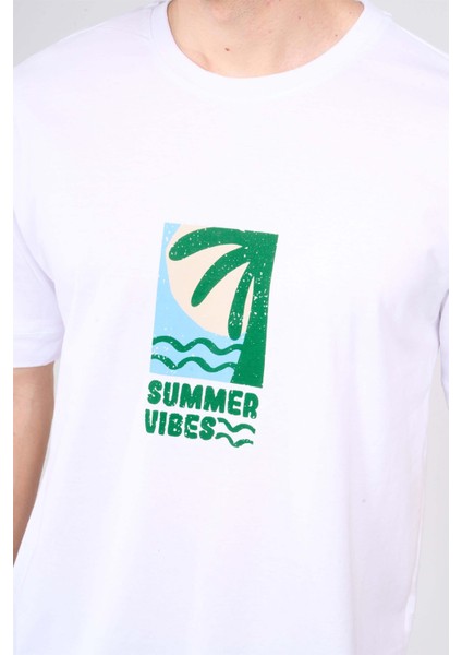 Çetinkaya Mentality 3967 Bisiklet Yaka Penye Regular Baskılı Tshirt Beyaz modelleri