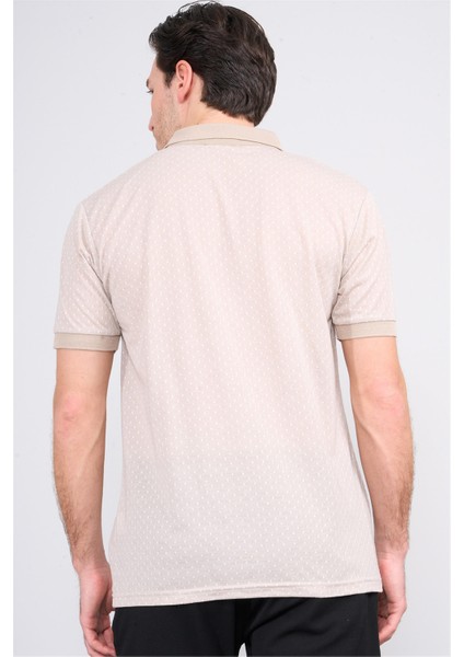 3774 Erkek Polo Yaka Baklava Desen T-Shirt Koyu Bej-Açık Bej fırsatları