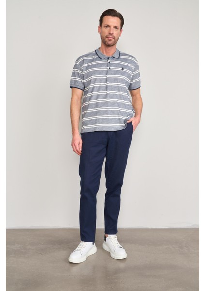 3941 Erkek Polo Yaka Ringelli 1-1 Pike T-Shirt Indigo-Beyaz fiyatları