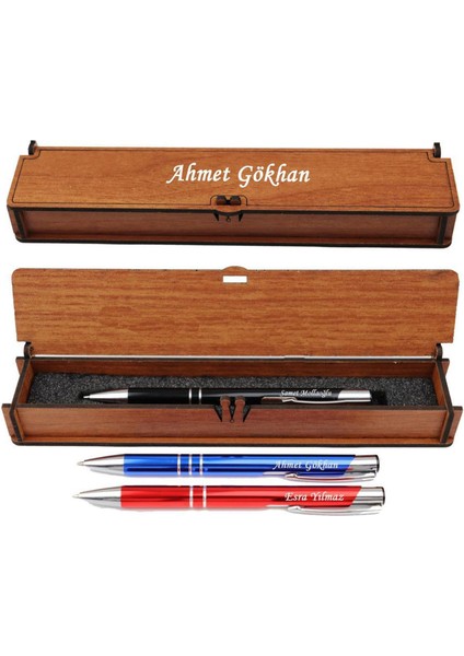 Kişiye Özel Ahşap Kutulu Isme Özel Metal Tükenmez Kalem Hediyelik