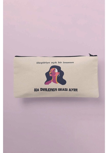 Eleştiriye Açık Bir Insanım Komik Baskılı Bez Makyaj Çantası Kalemlik Cüzdan