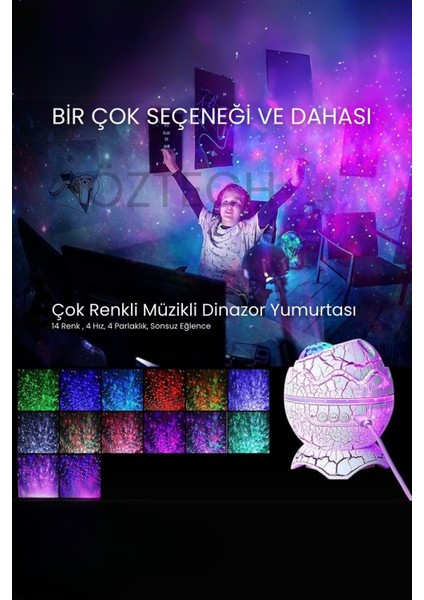 Renkli Dinazor Yumurtası Kumandalı Bluetooth Gece Lambası ve Tavan Yansıtıcı Hoparlör fırsatları