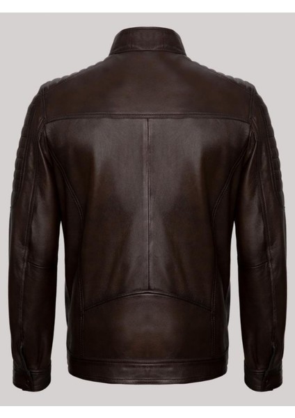 Hakiki Deri Kahverengi Erkek Deri Mont Düz Çizgi Işlemeli Fermuarlı Deri Ceket fiyatları