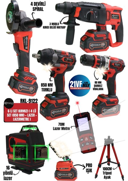 6 Lı Set Kırmızı ( 4 Lü Set HK.(850 Nm) + Lazer + Lazermetre )
