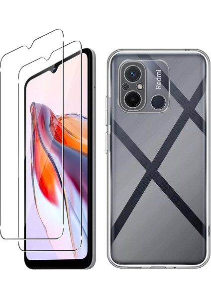 Xiaomi Redmi 12C Şeffaf Silikon Kılıf + Cam Ekran Koruyucu Seti (1 CAM 1 KILIF)