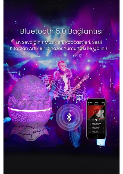 Renkli Dinazor Yumurtası Kumandalı Bluetooth Gece Lambası ve Tavan Yansıtıcı Hoparlör