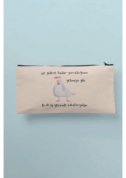 Bi De Iş Yerinde Çalıştırıyorlar Komik Baskılı Bez Makyaj Çantası Kalemlik Cüzdan