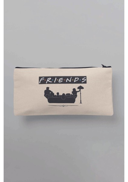 Friends Siyah Baskılı Bez Makyaj Çantası Kalemlik Cüzdan
