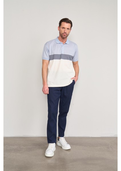 3771 Erkek Polo Yaka Ringel Raporlu Pike T-Shirt Açık Mavi - Krem fiyatları
