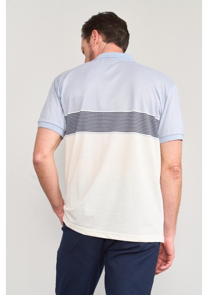 3771 Erkek Polo Yaka Ringel Raporlu Pike T-Shirt Açık Mavi - Krem fırsatları