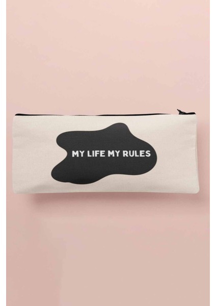 My Life My Rules Baskılı Bez Makyaj Çantası Kalemlik Cüzdan