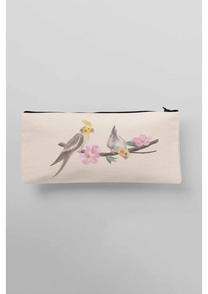 Dallarda Cıvıl Cıvıl Kuşlar Baskılı Bez Makyaj Çantası Kalemlik Cüzdan