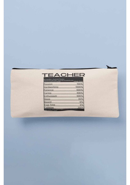 Teacher Nutrition Facts Öğretmen Hediyelik Baskılı Bez Makyaj Çantası Kalemlik Cüzdan
