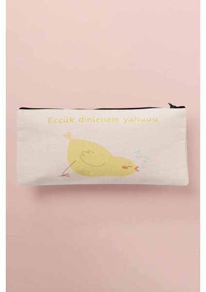 Eccük Dinlenem Baskılı Bez Makyaj Çantası Kalemlik Cüzdan